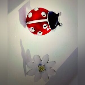 Red Sterling Silver 925 Ladybug and White Flower Earrings